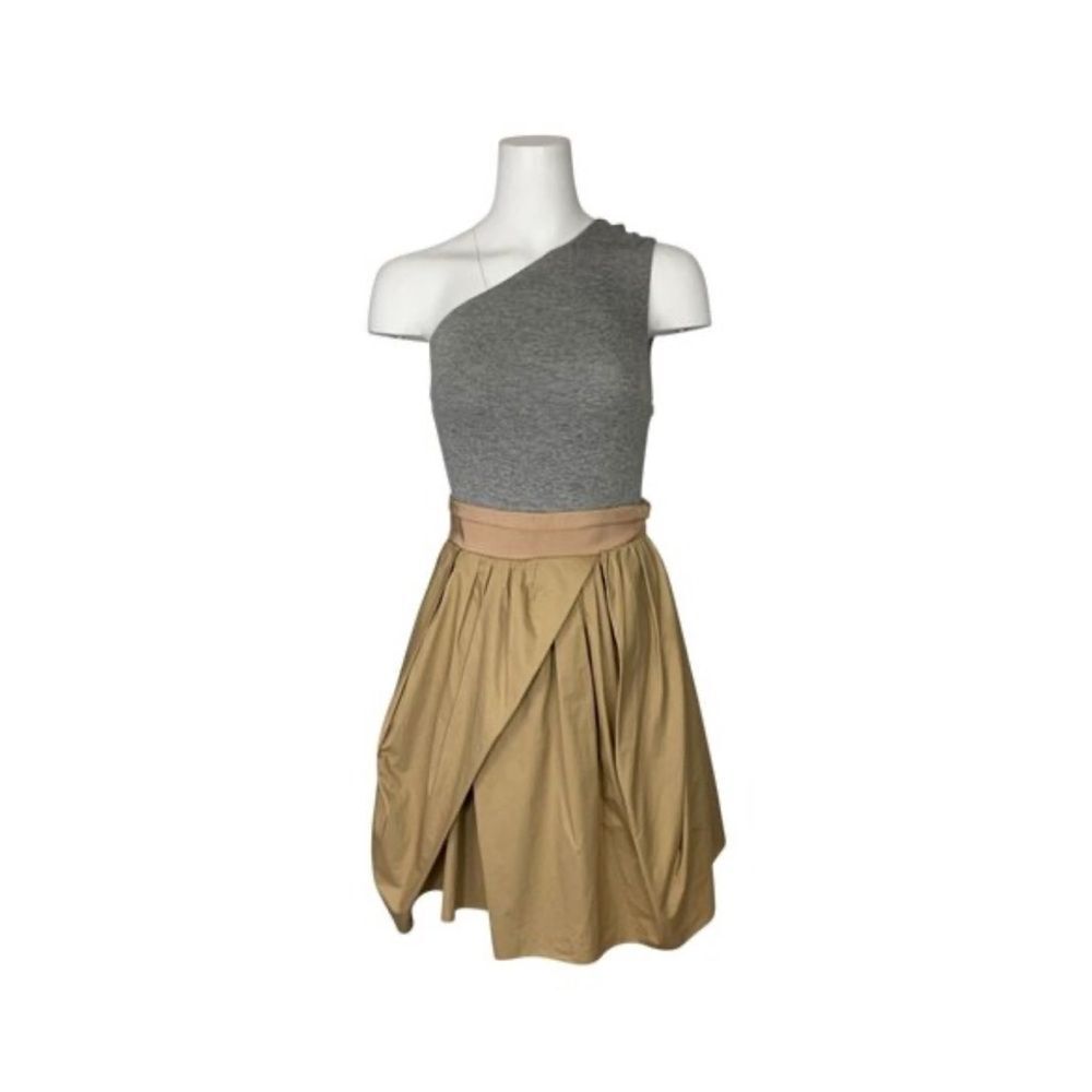 Carven Gray and Tan One-Shoulder Mini Cocktail Dress size 38/Small